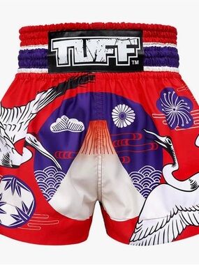 Tuff Athletics Red & Purple Crane Graphic Athletic Shorts (Large).  BB1